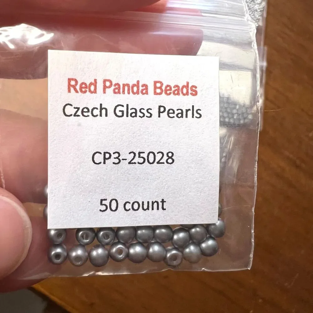 Red Panda Beads Lot Czech Glass Pearls Metallic Silver Jewelry Making Beads